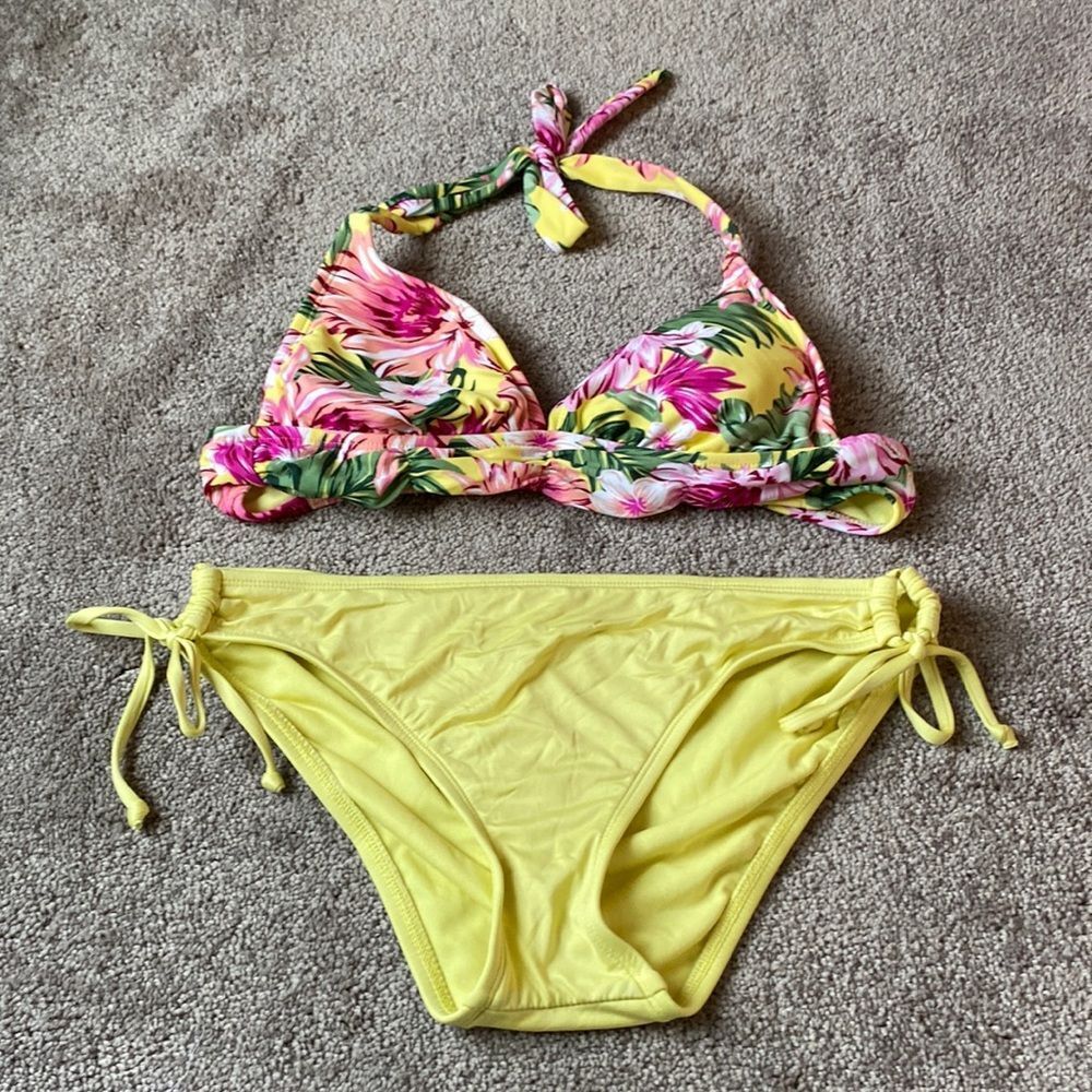 Kona Sol Mossimo Bikini Set Yellow Floral Mismatch SIZE S/M